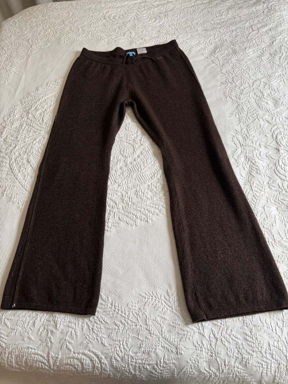 Escada sport cashmere wool blend brown sequin trim lounge pants size L